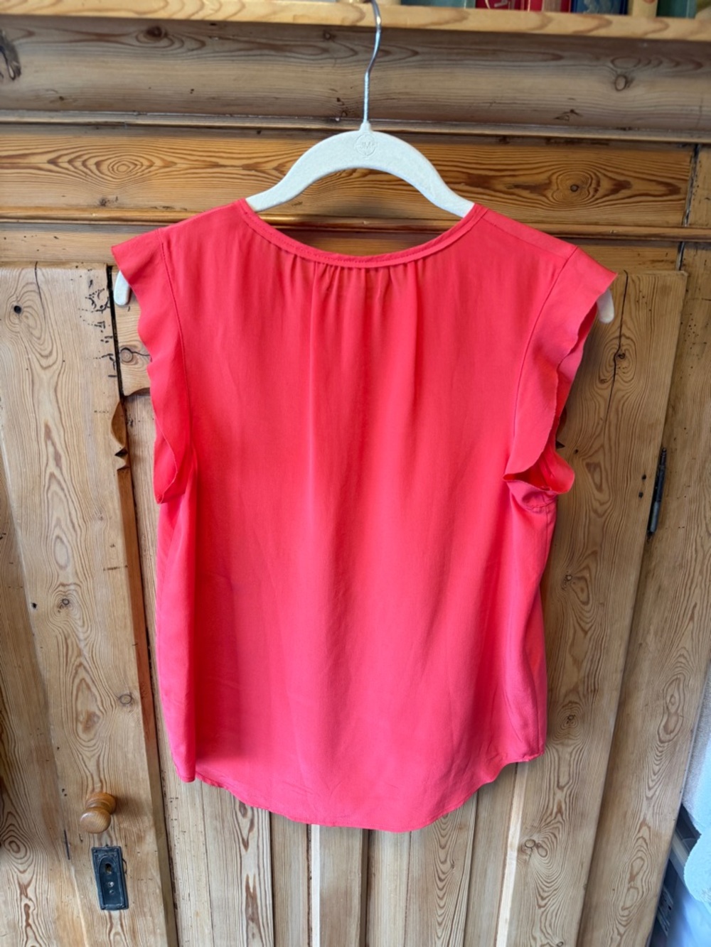Madewell Silk Broadway & Broome Coral-Red Women's Button Front Silk Henley Top - Picture 11 of 13